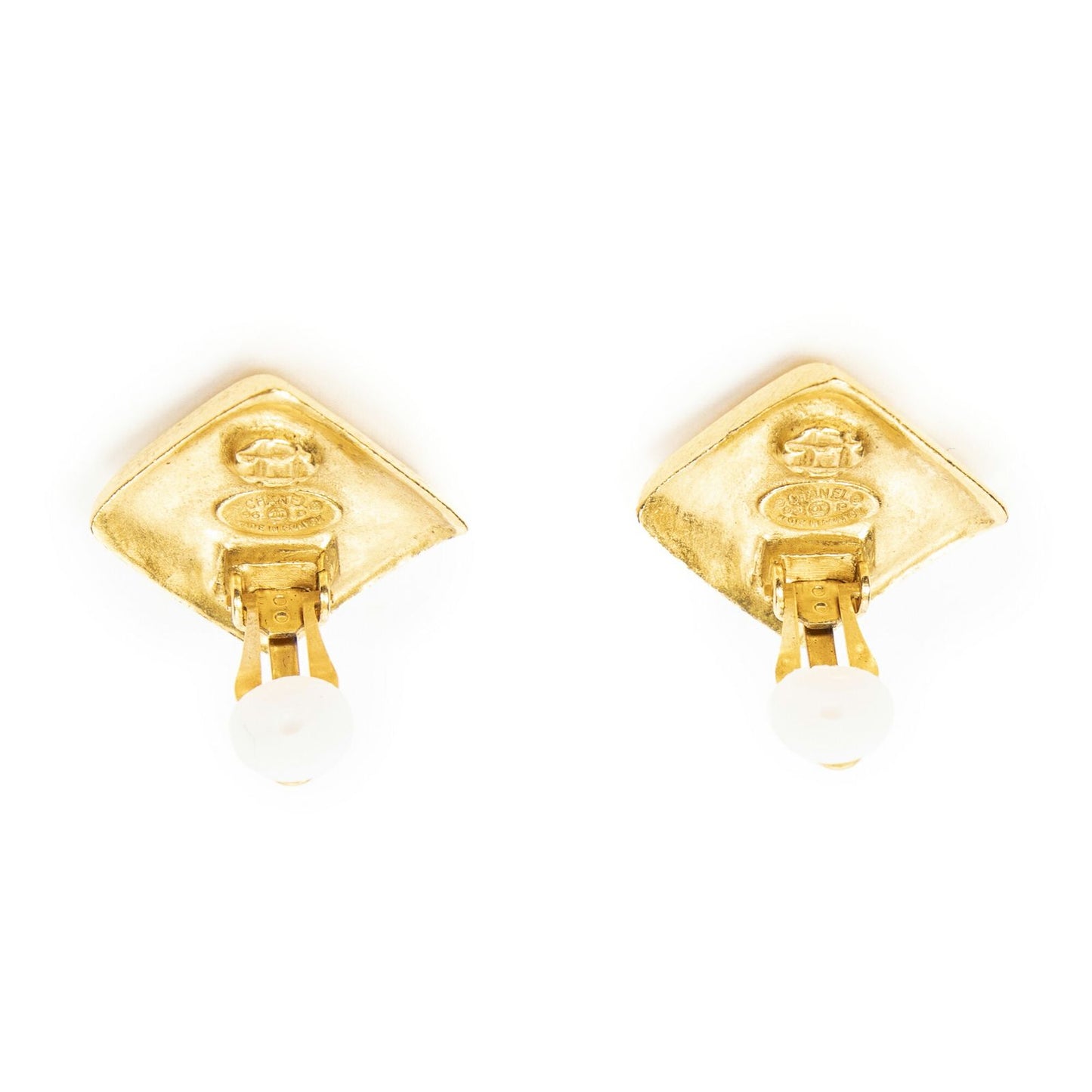 Chanel CC Diamond Clip on Earrings Gold Plated — view 3