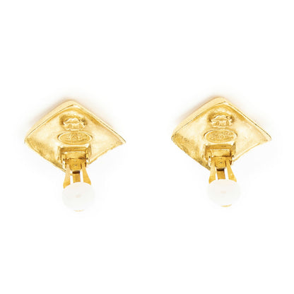 Chanel CC Diamond Clip on Earrings Gold Plated — view 3