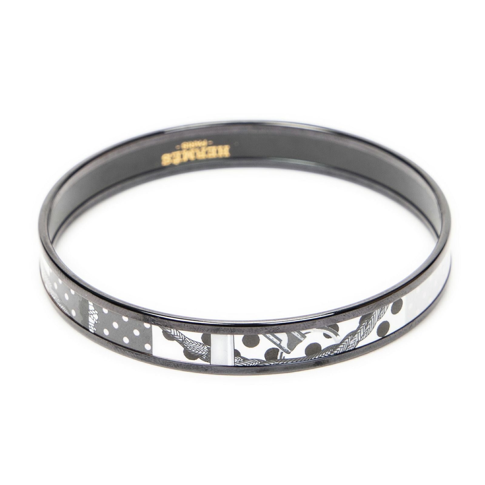 Hermes Enamel Bangle Black White Clic Clac ? Pois Motif Bracelet — view 2