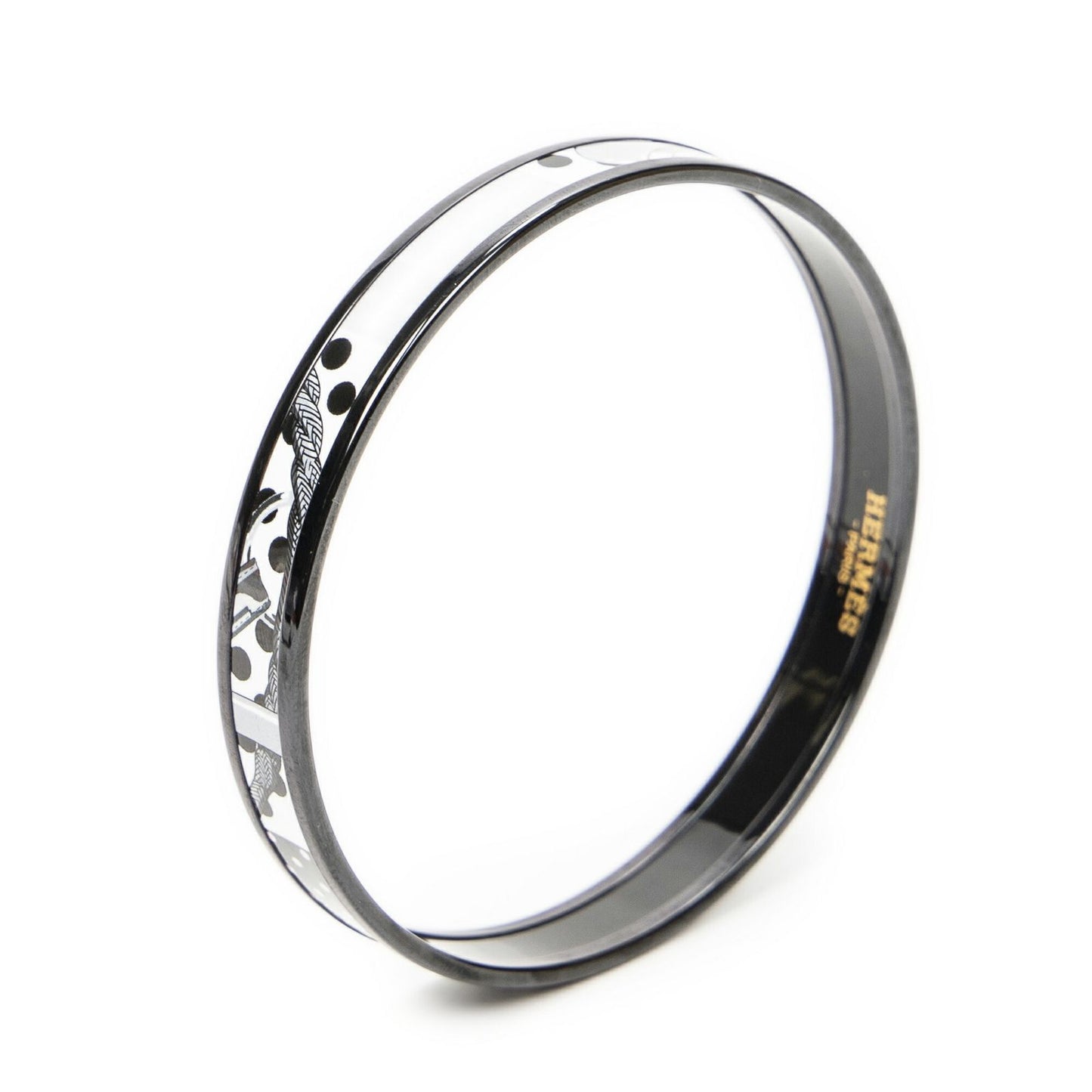 Hermes Enamel Bangle Black White Clic Clac ? Pois Motif Bracelet