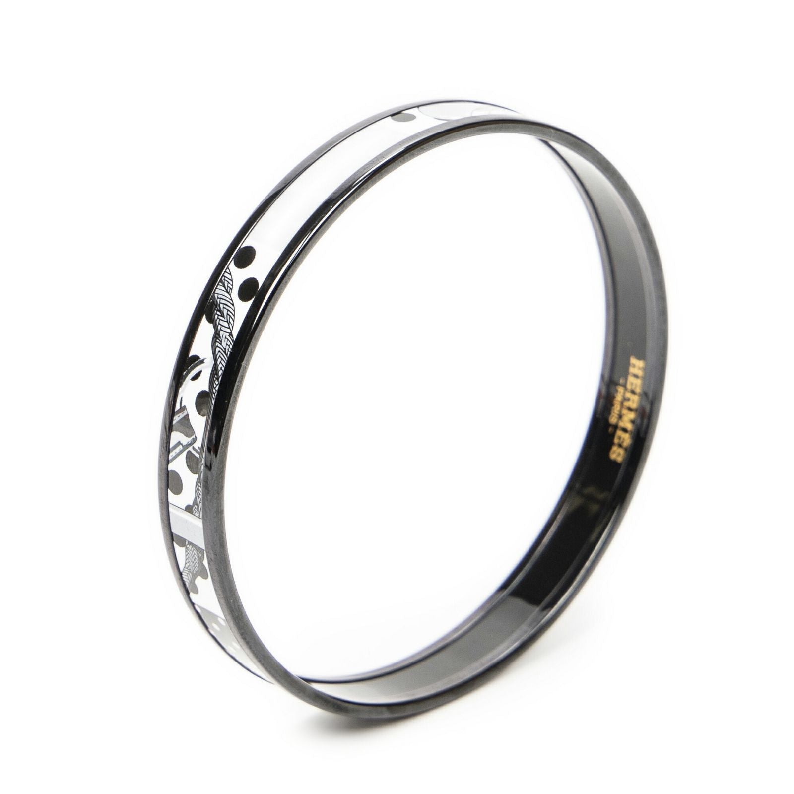 Hermes Enamel Bangle Black White Clic Clac ? Pois Motif Bracelet