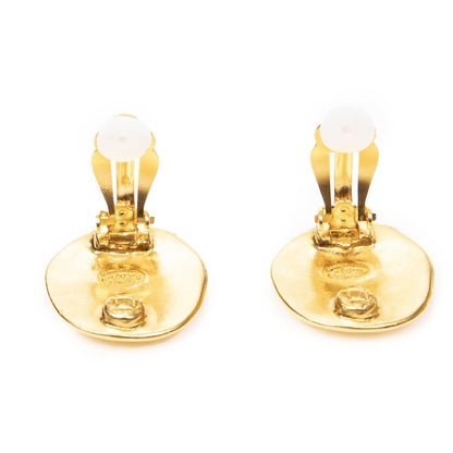 Chanel CC Logo Round Clip Type Earrings Gold Plated — view 3