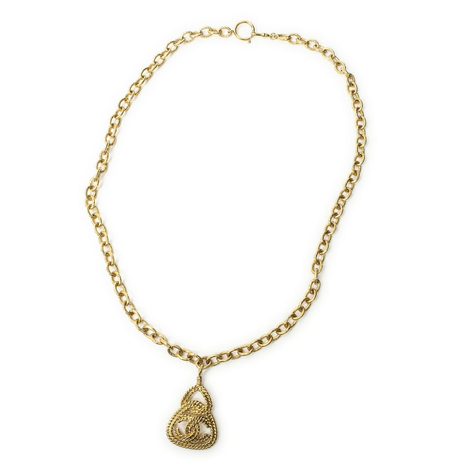 Chanel CC Rope Triangle Pendant Necklace Gold Plated