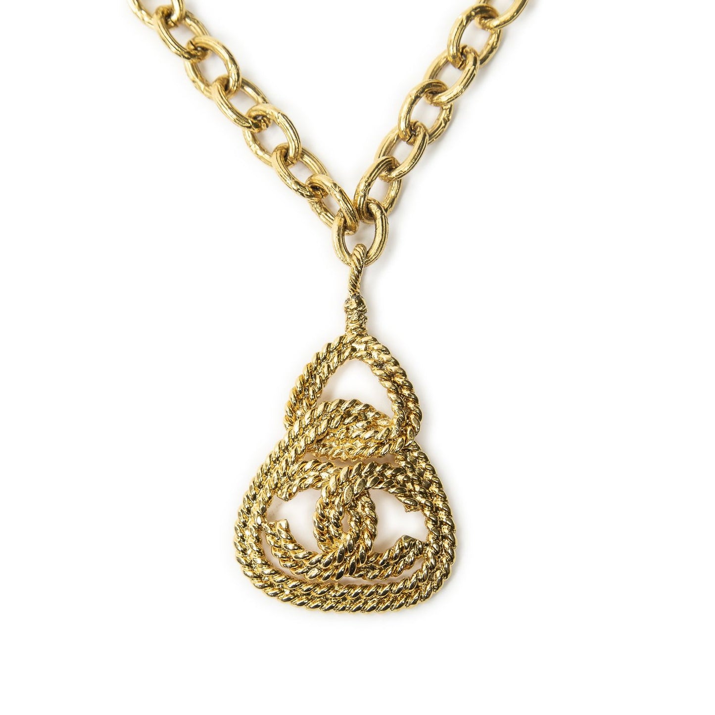 Chanel CC Rope Triangle Pendant Necklace Gold Plated — view 2