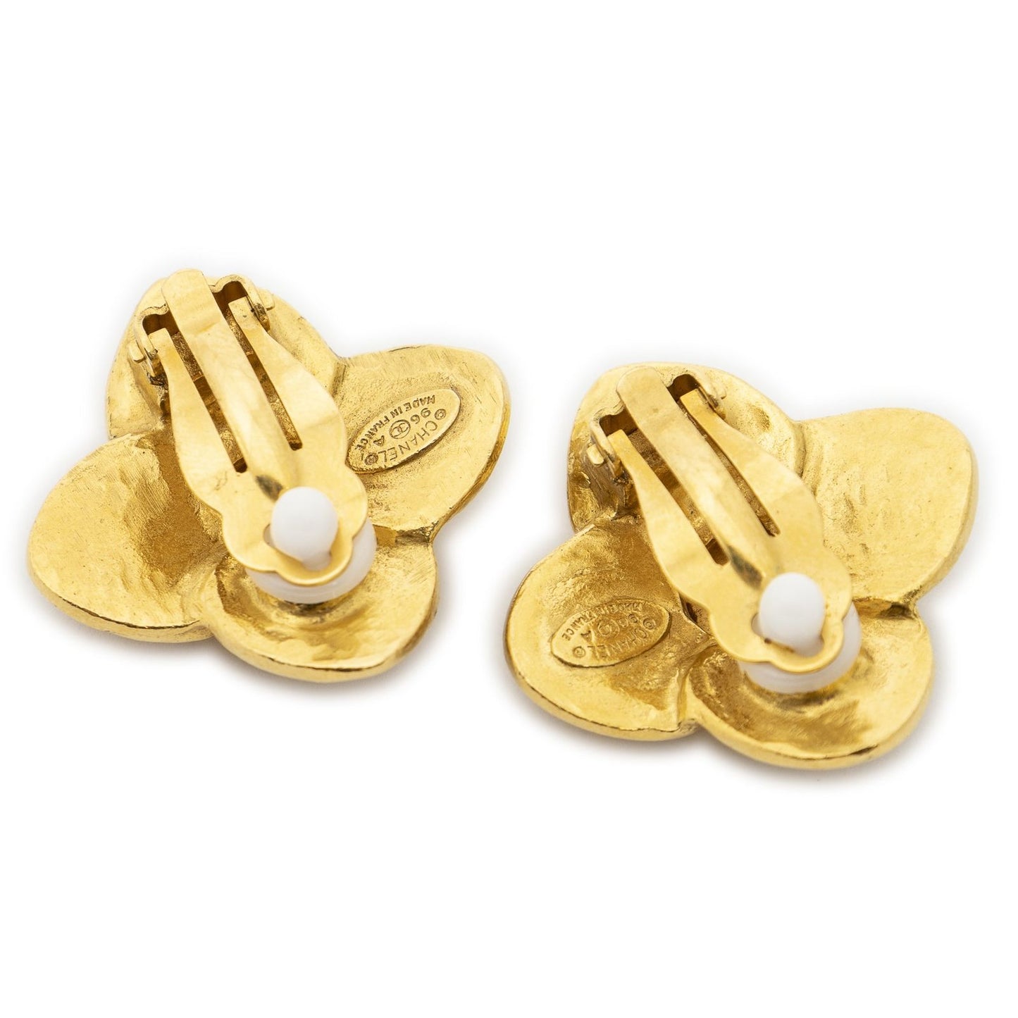 Chanel CC Clover Dangle Clip on Earrings Gold Plated — view 2