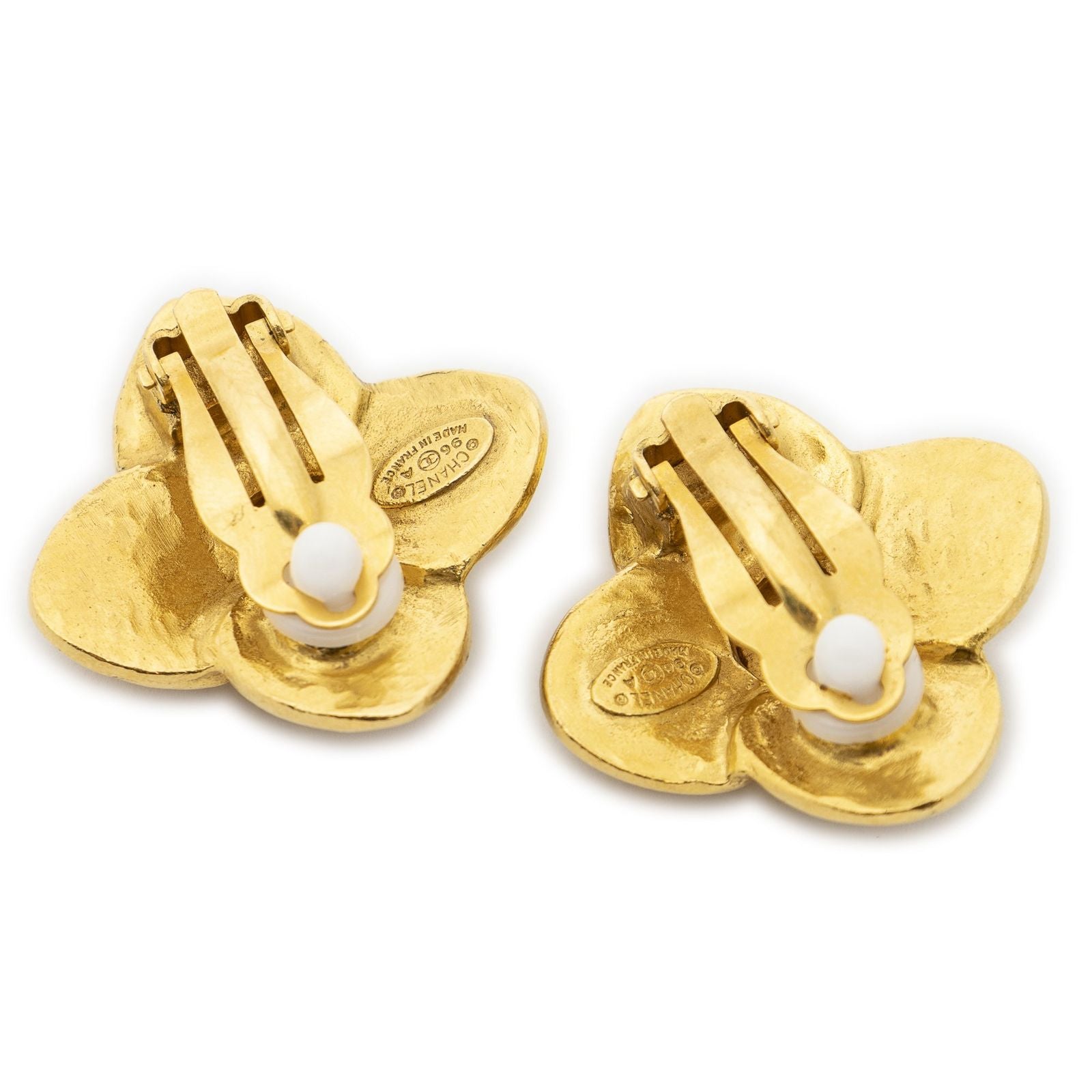Chanel CC Clover Dangle Clip on Earrings Gold Plated — view 2