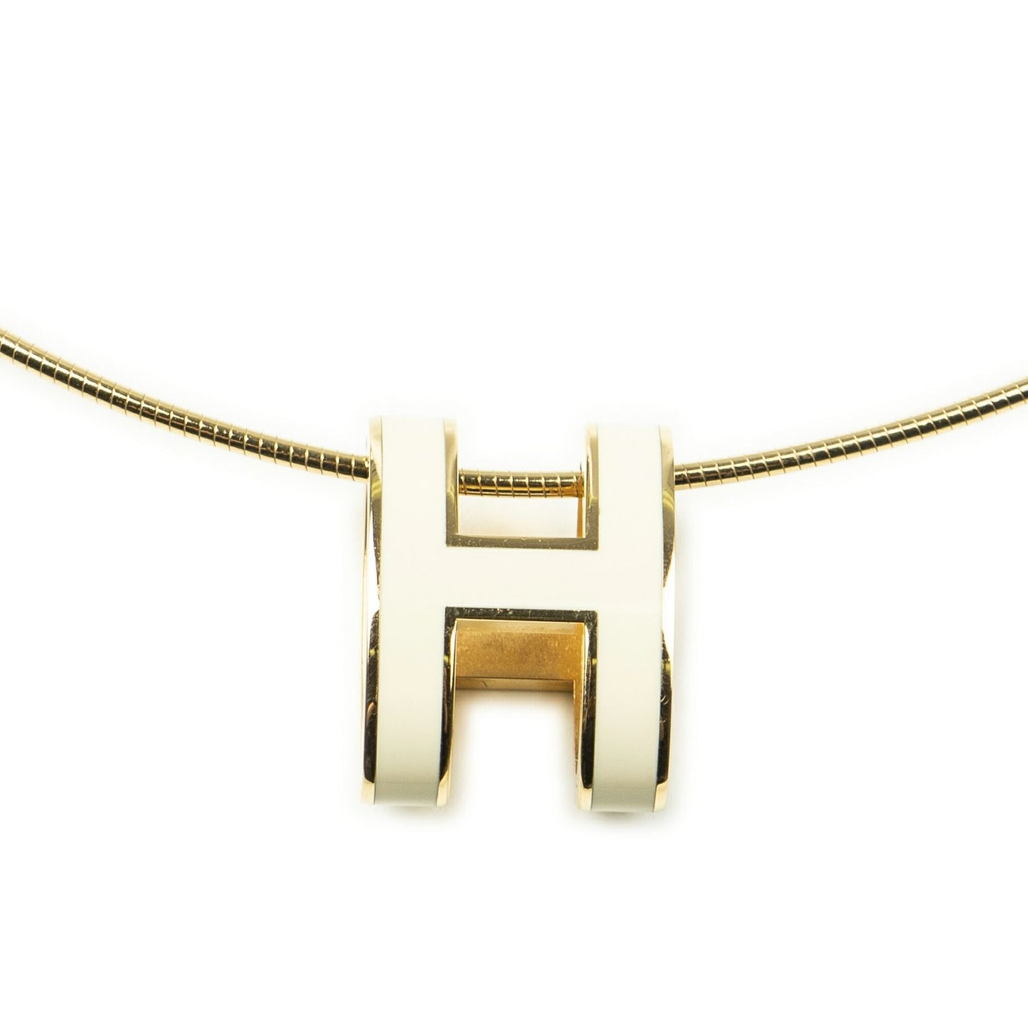Hermes Pendant Necklace Ivory Gold Plated — view 2