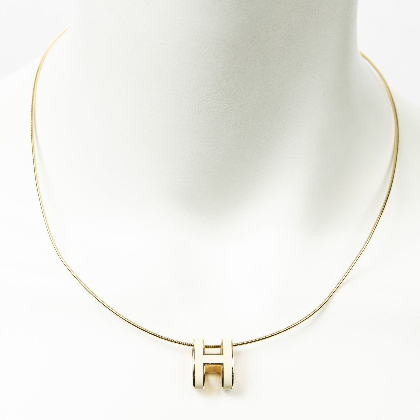Hermes Pendant Necklace Ivory Gold Plated