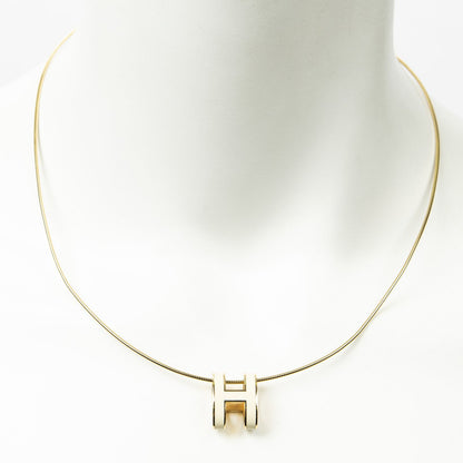 Hermes Pendant Necklace Ivory Gold Plated