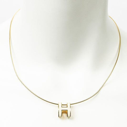 Hermes Pendant Necklace Ivory Gold Plated