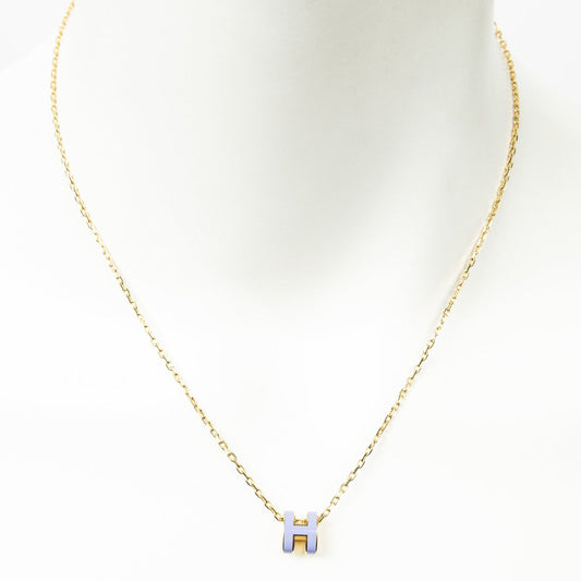 Hermes Mini Pop Pendant Necklace Purple Gold Plated