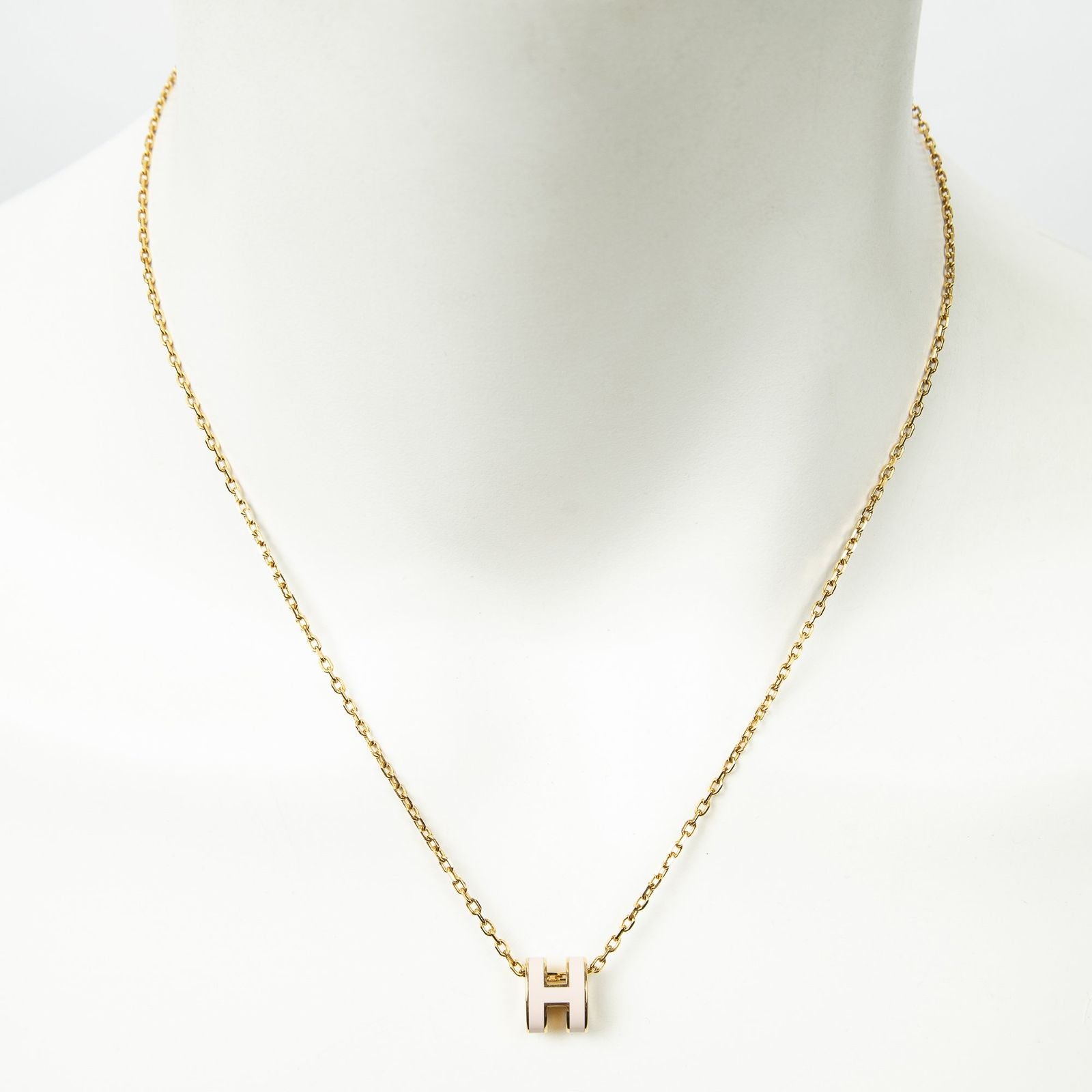 Hermes Mini Pop Pendant Necklace Pink Gold Plated
