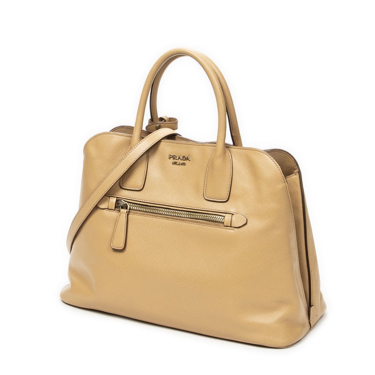 Prada Front Pocket Braided Tote Beige Saffiano Leather — view 2