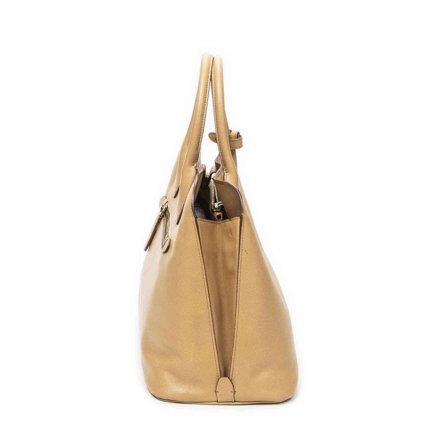 Prada Front Pocket Braided Tote Beige Saffiano Leather — view 3