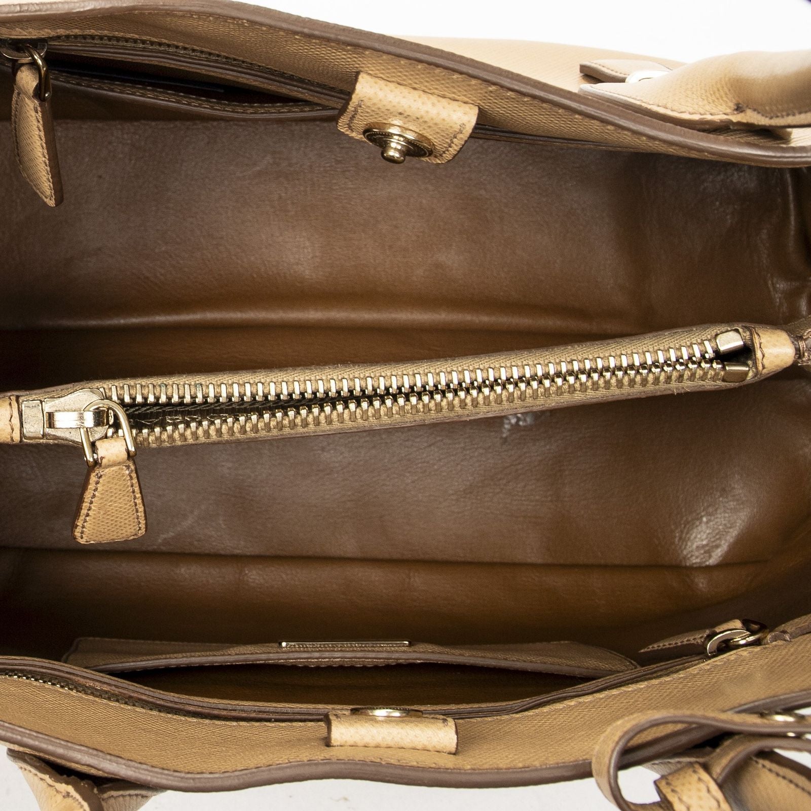 Prada Front Pocket Braided Tote Beige Saffiano Leather — view 9