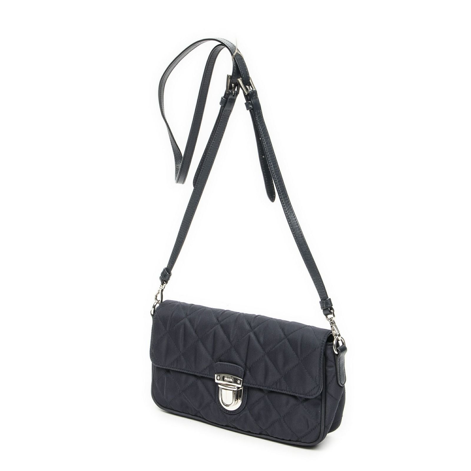 Prada Rectangle Flap Crossbody Navy Tessuto Impunto Canvas — view 2