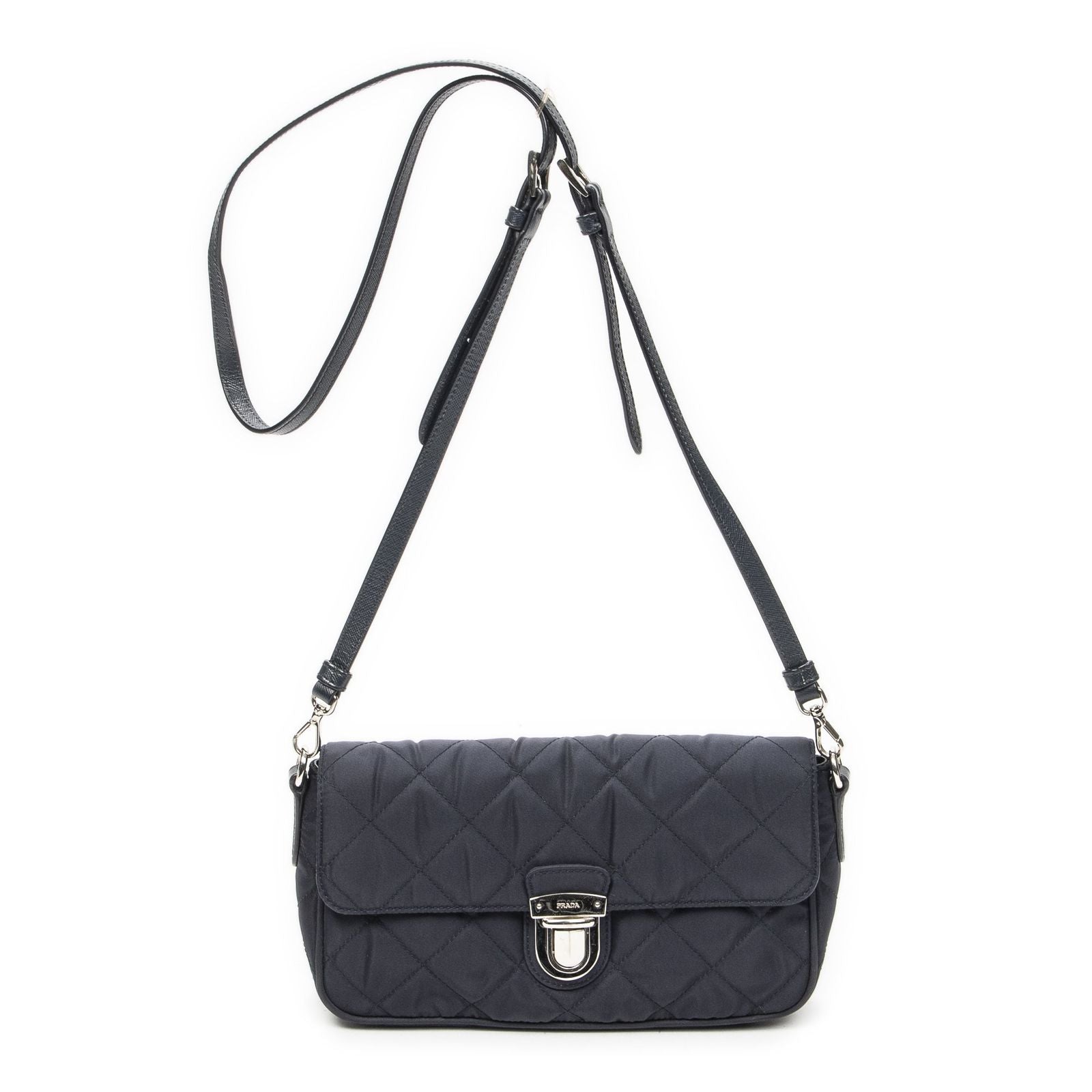 Prada Rectangle Flap Crossbody Navy Tessuto Impunto Canvas