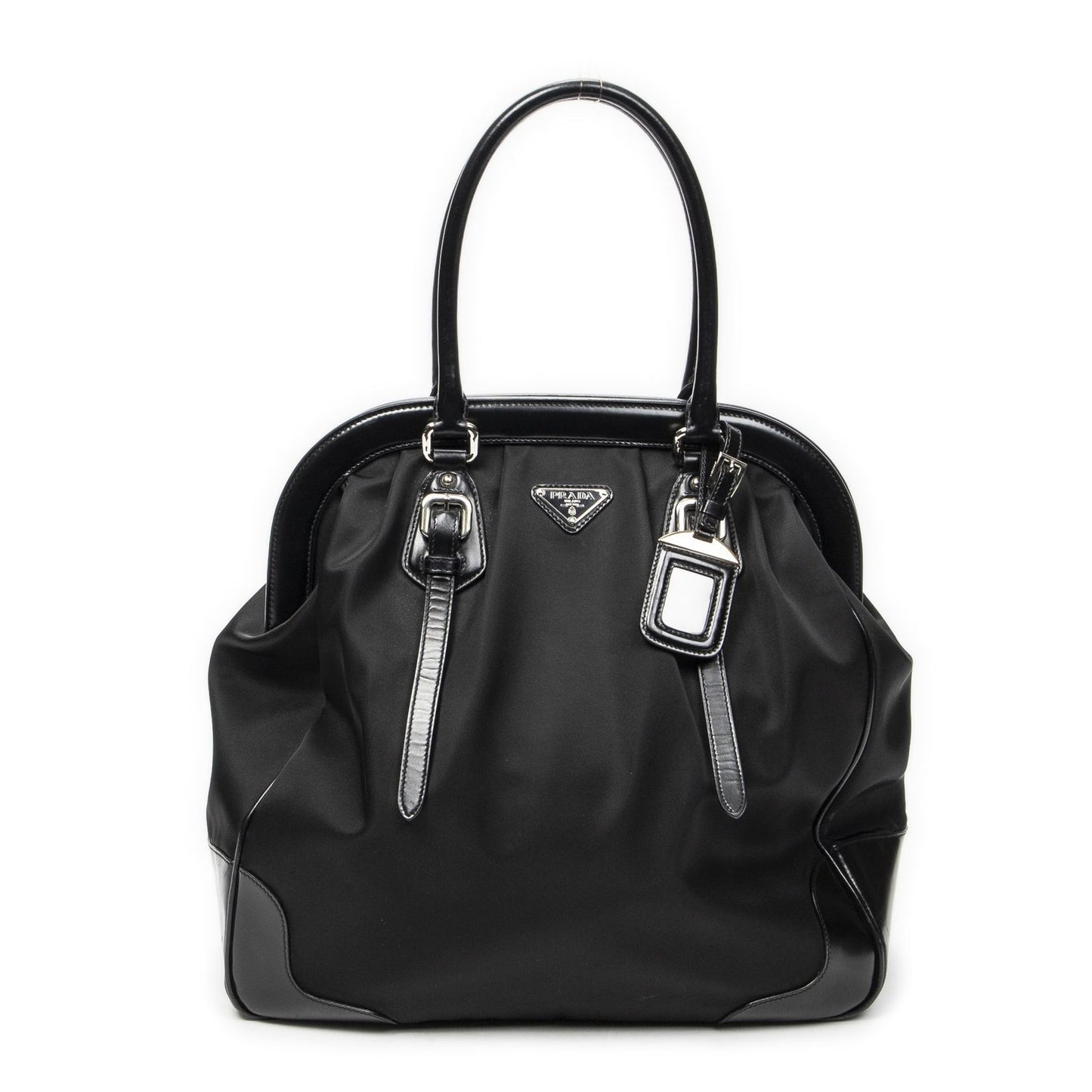 Prada Frame Dome Tote Black Nylon Canvas