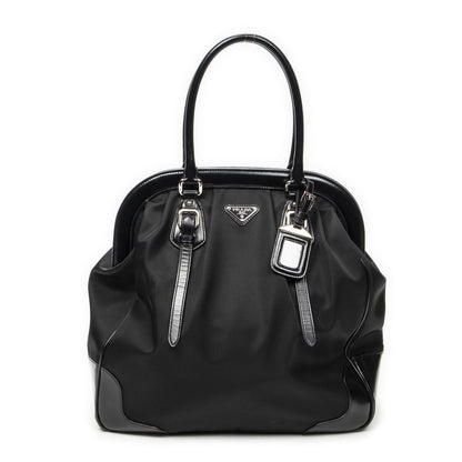 Prada Frame Dome Tote Black Nylon Canvas