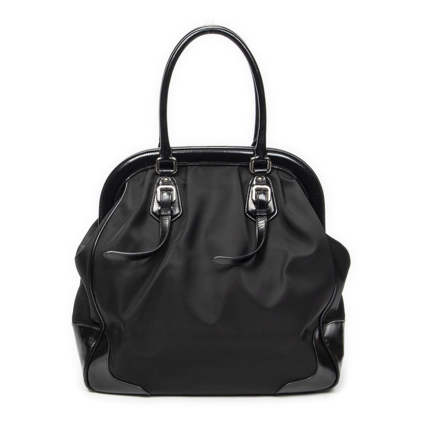 Prada Frame Dome Tote Black Nylon Canvas — view 5