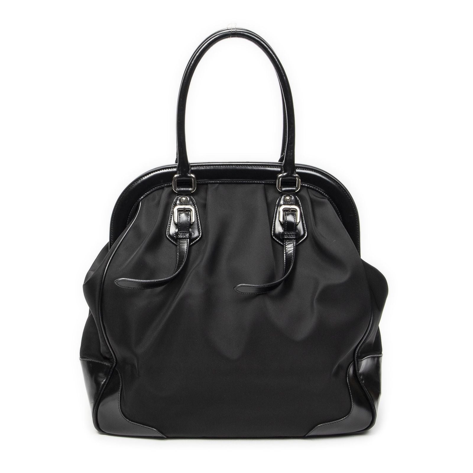 Prada Frame Dome Tote Black Nylon Canvas — view 5