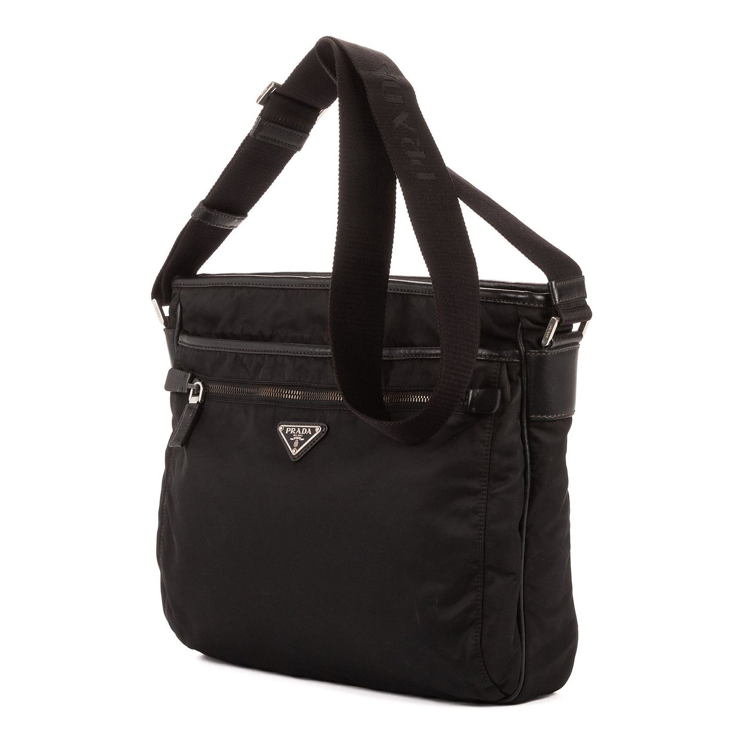 Prada Messenger Nylon Fabric a with Black Saffiano Leather — view 2