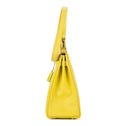 Hermes Limited Edition Candy Kelly Bright Lime Yellow Gray Perlee Verso Epsom — view 3