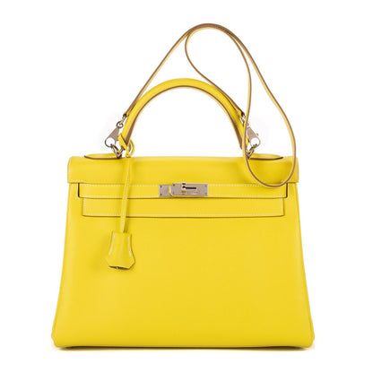 Hermes Limited Edition Candy Kelly Bright Lime Yellow Gray Perlee Verso Epsom