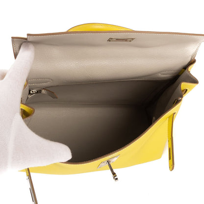 Hermes Limited Edition Candy Kelly Bright Lime Yellow Gray Perlee Verso Epsom — view 9