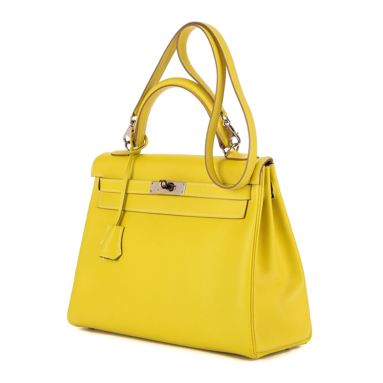 Hermes Limited Edition Candy Kelly Bright Lime Yellow Gray Perlee Verso Epsom — view 2