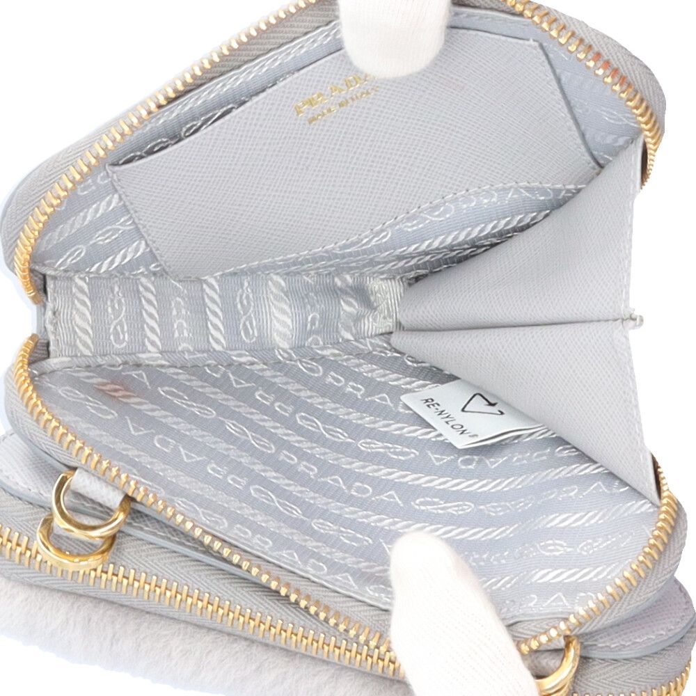 Prada Triangle Mini Pouch Saffiano Shoulder Bag Leather Gray — view 9