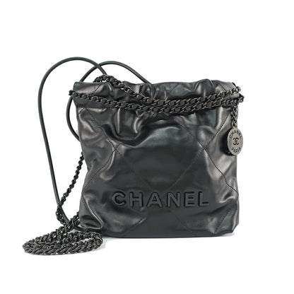 Chanel Ten 22 Mini 2-Way Chain Shoulder Bag Gray Black