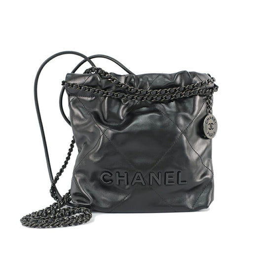Chanel Ten 22 Mini 2-Way Chain Shoulder Bag Gray Black