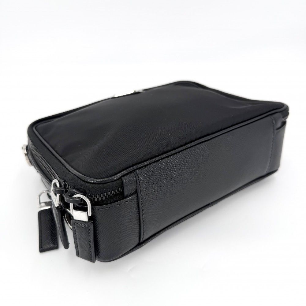 Prada 2-Way Brick Triangle Logo Shoulder Bag Crossbody Nylon Saffiano Leather — view 3