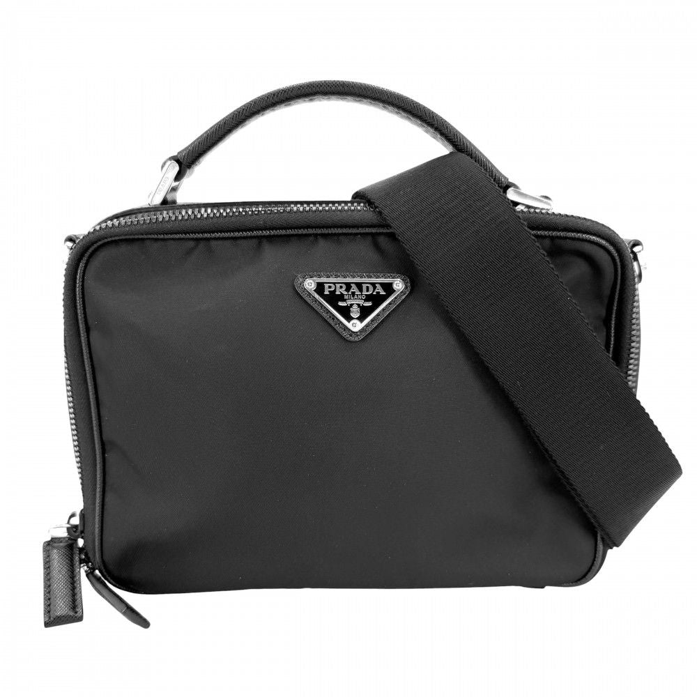 Prada 2-Way Brick Triangle Logo Shoulder Bag Crossbody Nylon Saffiano Leather