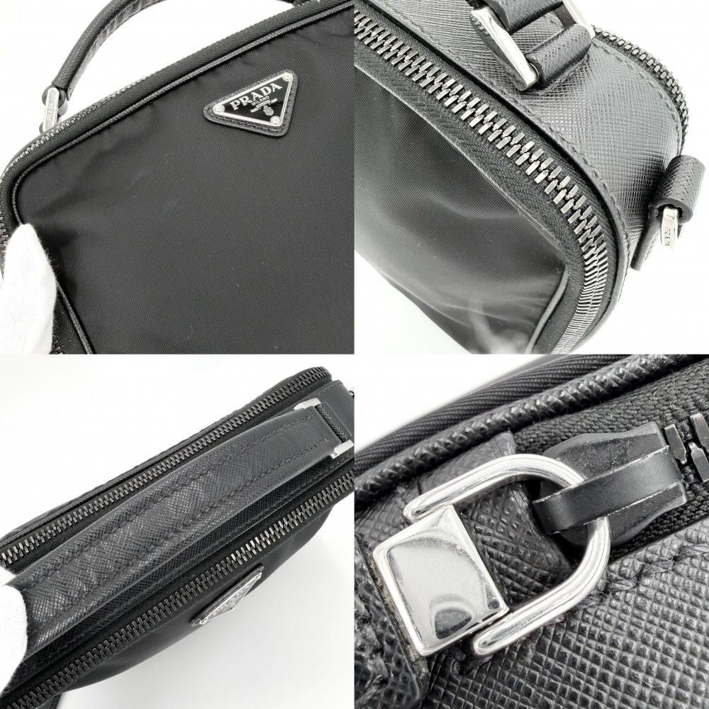 Prada 2-Way Brick Triangle Logo Shoulder Bag Crossbody Nylon Saffiano Leather — view 7