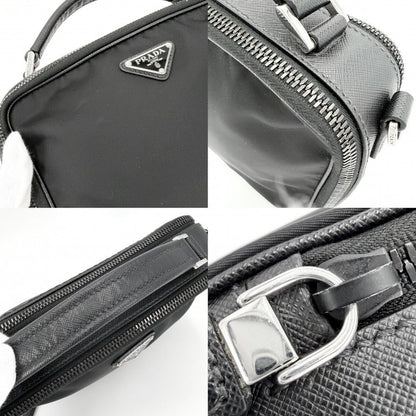 Prada 2-Way Brick Triangle Logo Shoulder Bag Crossbody Nylon Saffiano Leather — view 7