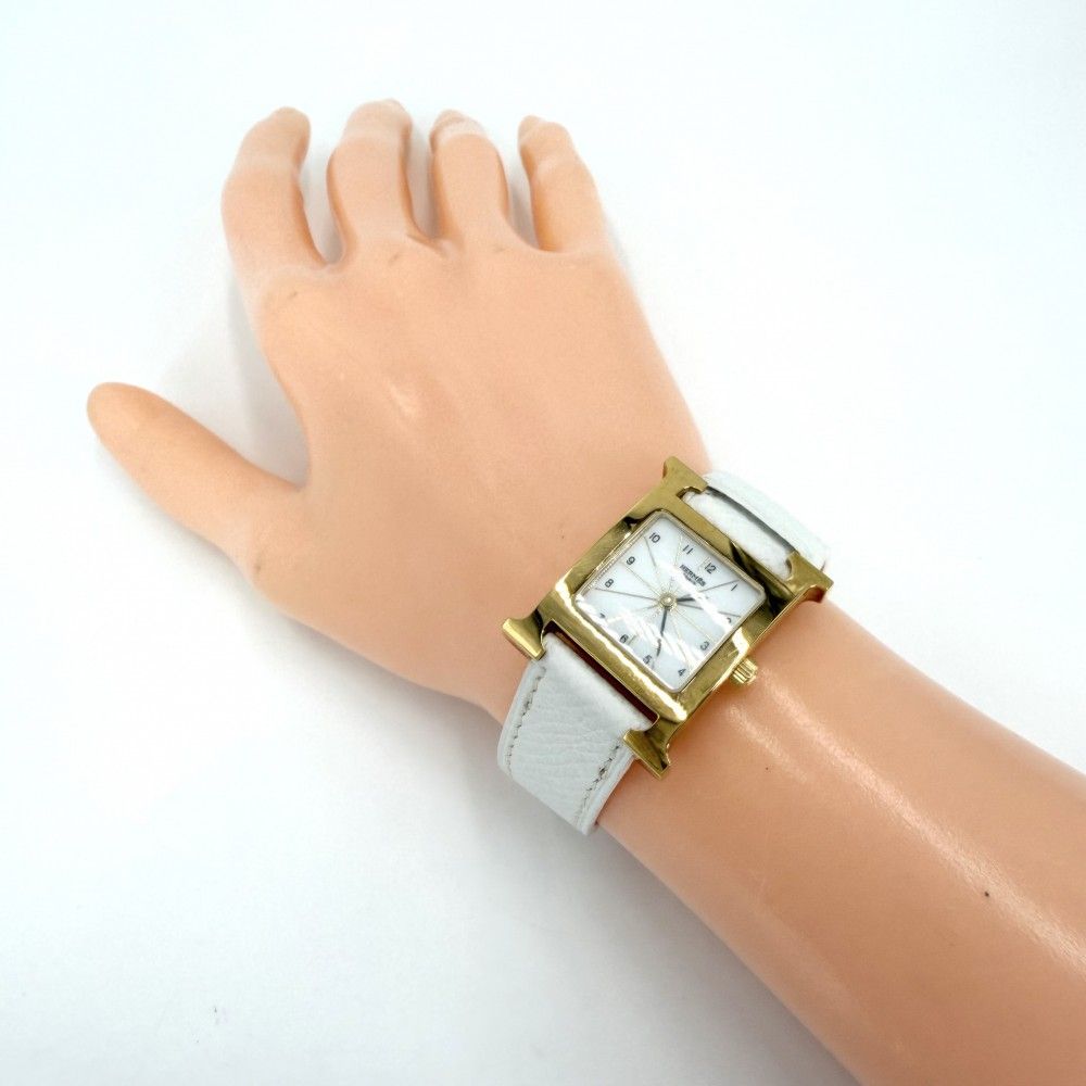 Hermes Watch White Dial Quartz Leather Gold — view 4