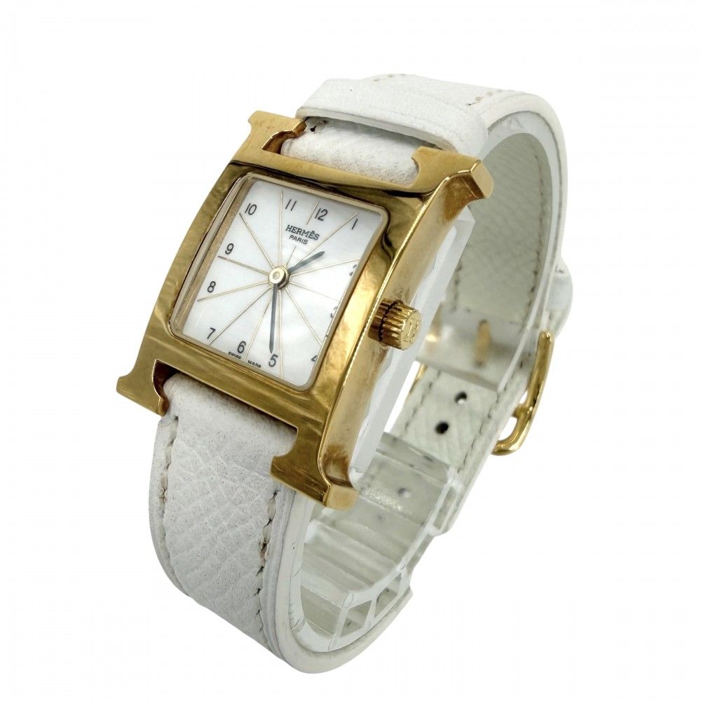 Hermes Watch White Dial Quartz Leather Gold — view 2