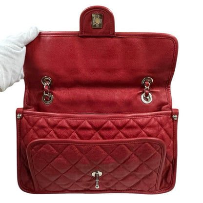 Chanel French Riviera Quilted Shoulder Bag Leather Red — view 7