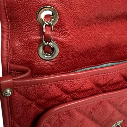 Chanel French Riviera Quilted Shoulder Bag Leather Red — view 8