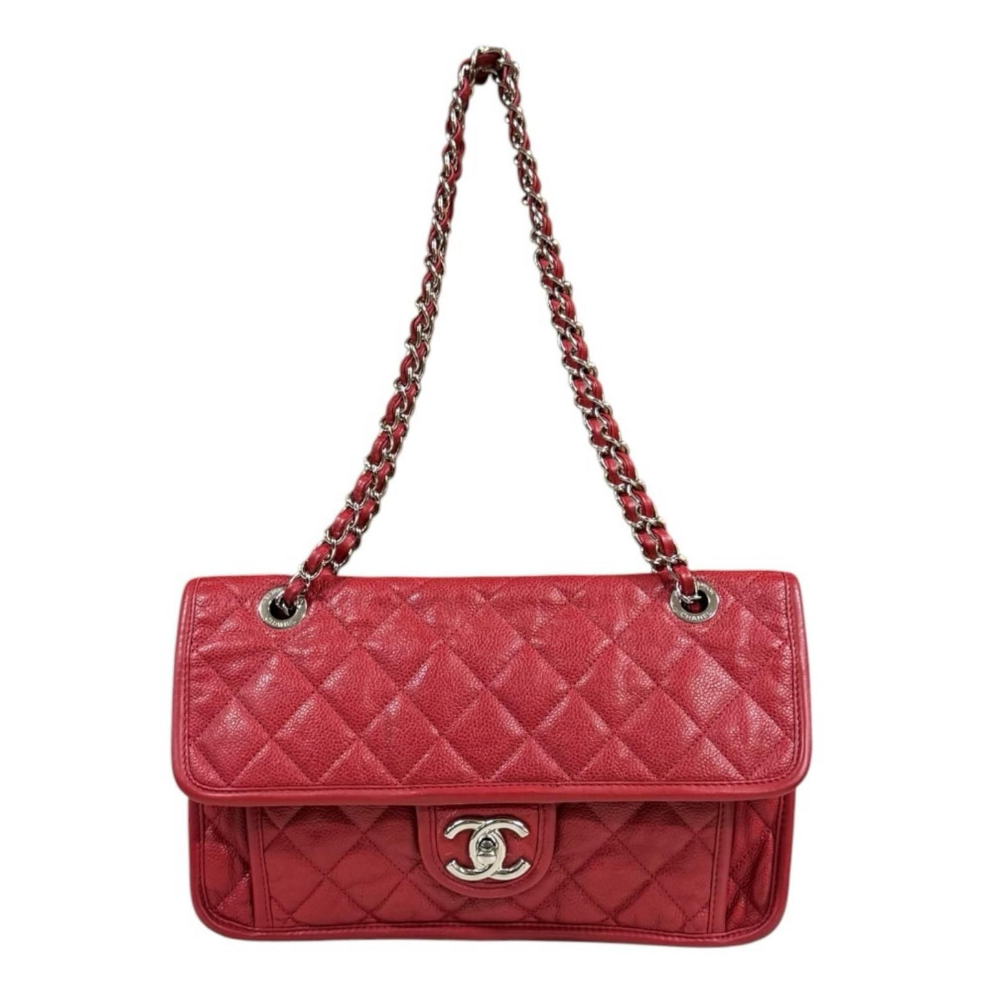 Chanel French Riviera Quilted Shoulder Bag Leather Red