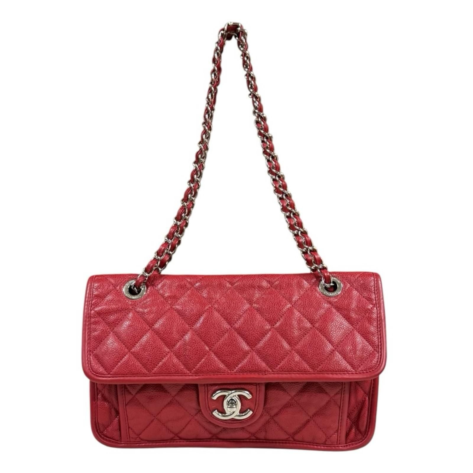 Chanel French Riviera Quilted Shoulder Bag Leather Red