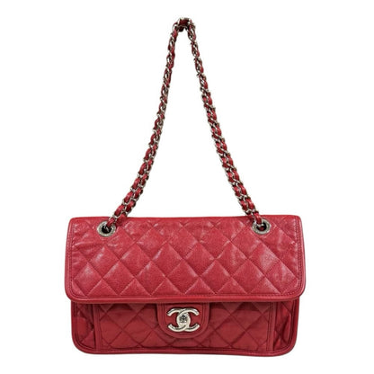 Chanel French Riviera Quilted Shoulder Bag Leather Red