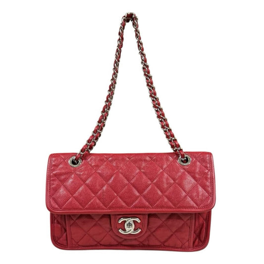 Chanel French Riviera Quilted Shoulder Bag Leather Red