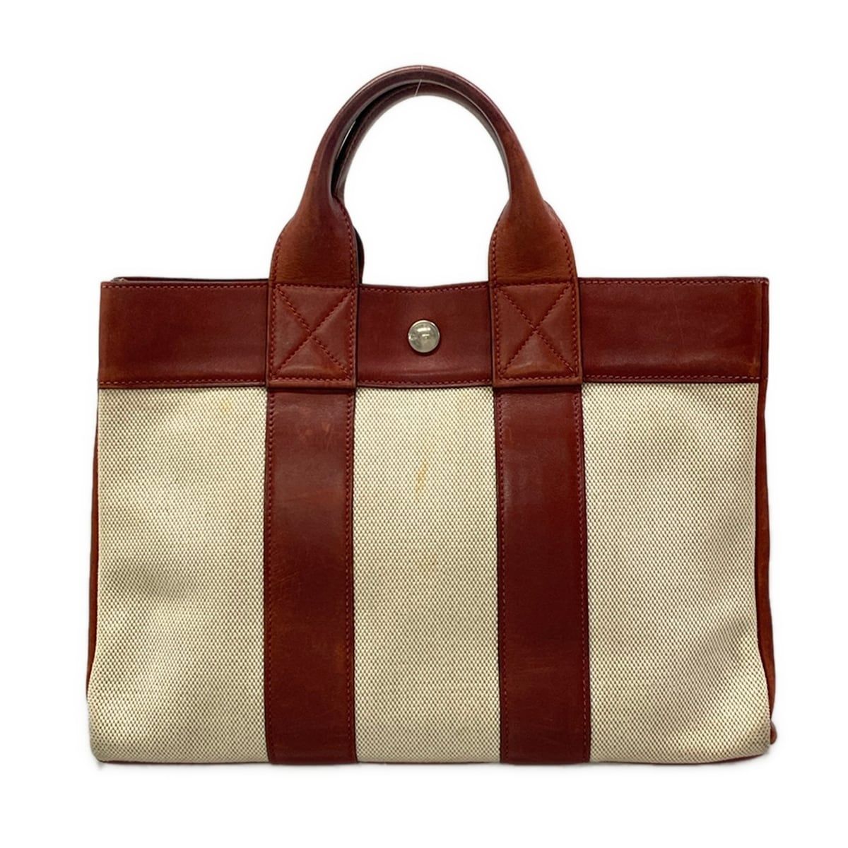 Hermes Tote Fourre Tout PM Half Leather Ivory Brown Silver