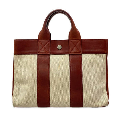 Hermes Tote Fourre Tout PM Half Leather Ivory Brown Silver