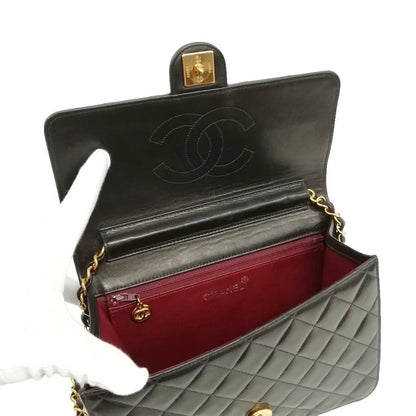 Chanel Quilted Chain Shoulder Bag Push Lock Lambskin Black Gold — view 6