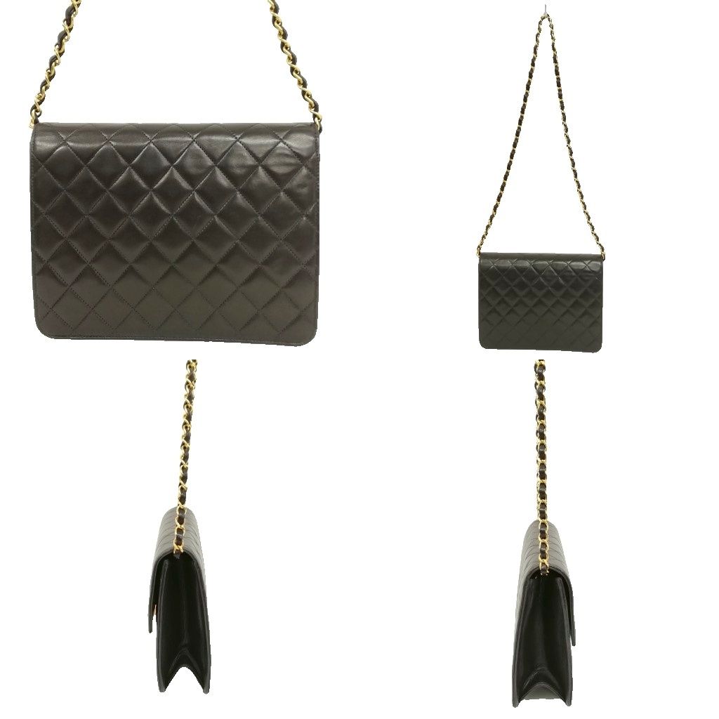 Chanel Quilted Chain Shoulder Bag Push Lock Lambskin Black Gold — view 3