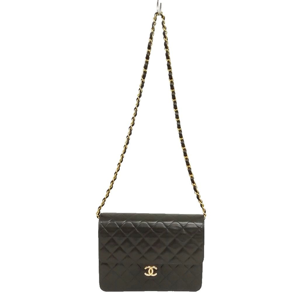 Chanel Quilted Chain Shoulder Bag Push Lock Lambskin Black Gold — view 2